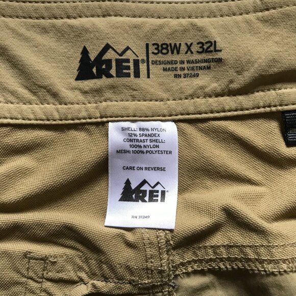 REI Co-Op Screenline Pants Chinos Mens 38 x 32 Khaki Tan Chino Hiking Traveler - Picture 5 of 11